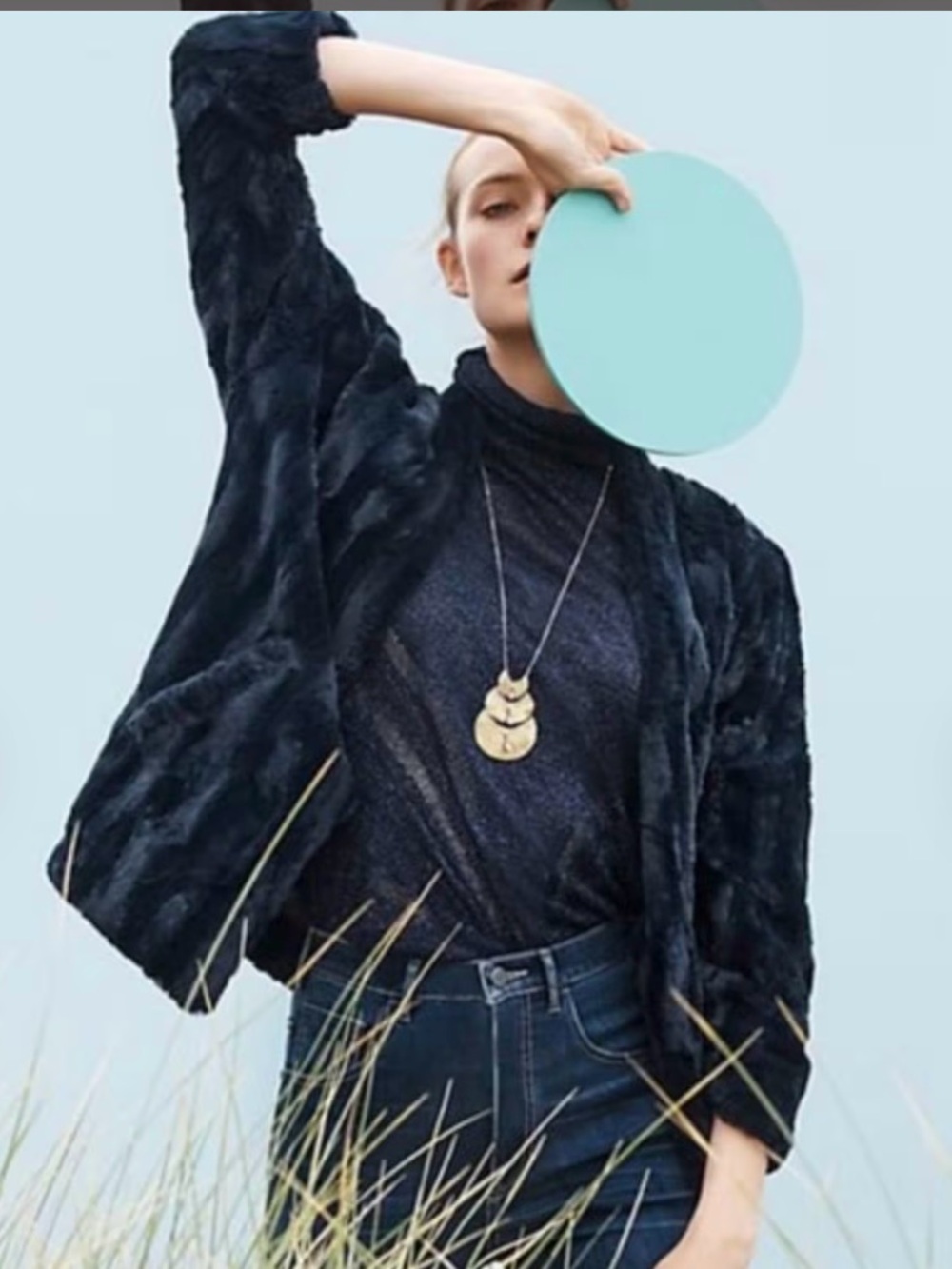Anthropologie faux fur jacket Tiny Editions Mothologie Medium Navy Indigo Plush